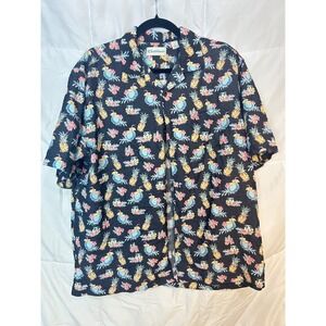 Caribbean Mens Large L Hawaiian Aloha Button Up Shirt Tropical Pineapple‎  Print